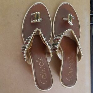 Women's Brown Beaded Sandals